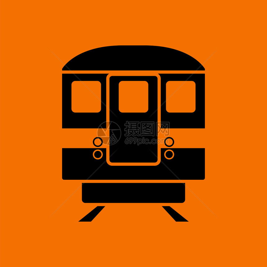 地铁图标前视橙色背景上的黑矢量插图图片