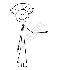 曼巴精神卡通棍子图描绘圣人或祭司和环绕光的在头部上展示或指着某些东西插画