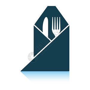 叉子和刀包餐巾图标影子反射设计矢量插图图片