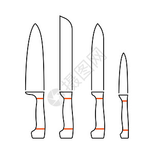 厨房刀子设置图标薄线有橙色填充设计矢量说明图片
