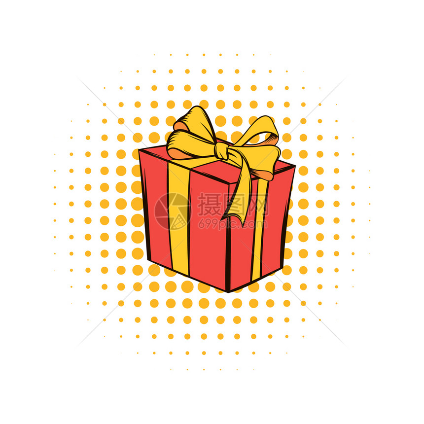 礼品盒漫画图标在白色背景上孤立礼品盒漫画图标图片