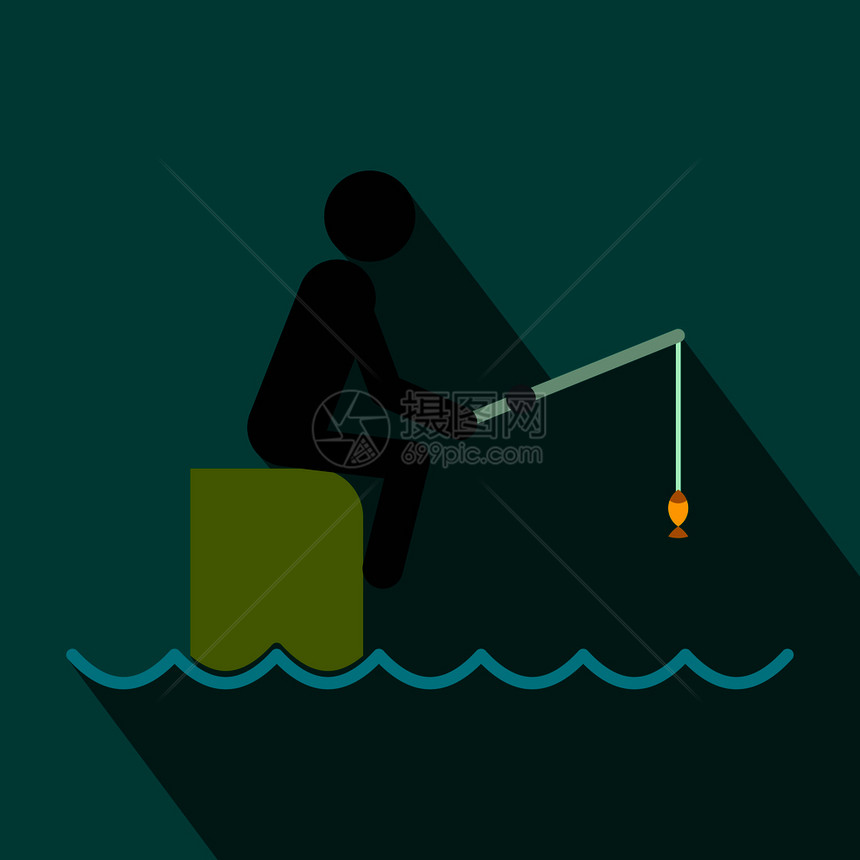 坐在码头钓鱼的渔民图标图片
