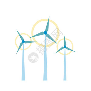 旋转图标风力涡轮机平板图标在白色背景上隔离的多彩生态符号风力涡轮机平板图标背景