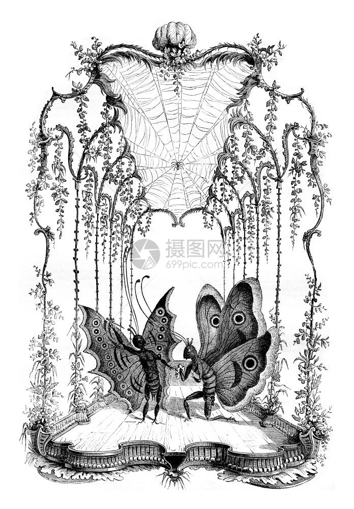 1836年马加辛皮托雷斯克圣奥宾戏剧舞台古老的雕刻插图图片
