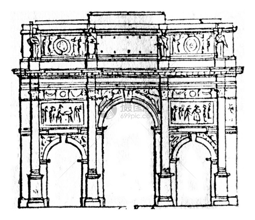 ArcduCarroussel刻有古代文字的插图MagasinPittoresque1836年图片