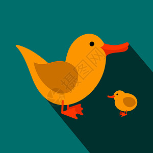 金玲咸水鸭蓝色背景上的黄鸭平面图标插画