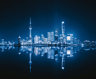 黄浦河在上海市首府的珍珠天线上亚洲智能城市的金融区和商业中心夜里天梯和上楼大在TheBund附近背景高清图片素材