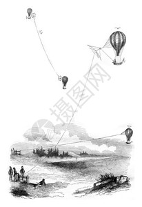 Aerostat系球飞机古代刻字插图184年的MagasinPittoresque背景图片