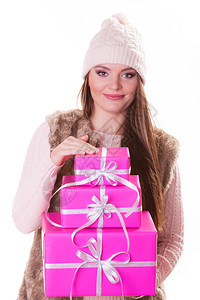 漂亮的女装箱礼物白色的圣诞节冬季概念圣诞礼物图片