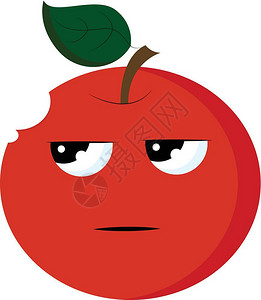 愤怒的小素材愤怒的红苹果有闪亮的眼睛绿叶和一点咬痕矢量彩色画或插图插画