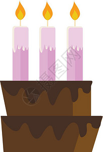 巧克力蛋糕配有3根粉红蜡烛矢量彩色绘画或插图图片