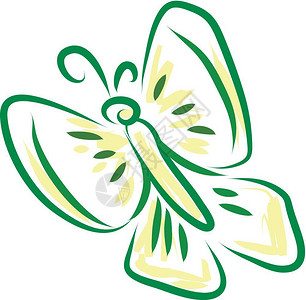 绿色和黄蝴蝶矢量颜绘画或插图高清图片