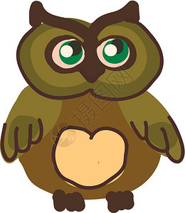 肥嫩的猫头鹰绿色眼睛矢量彩色图画或插背景图片