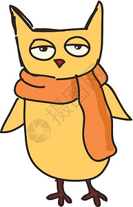 黄色猫头鹰身着橙色围巾矢量彩图画或插图片