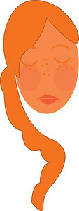 女孩有雀斑和长橙色头发的矢量彩绘画或插图图片