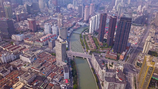 上海市下城黄浦河的空中景象亚洲智能城市的金融区和商业中心日落时摩天大楼和高办公的最景象浦东高清图片素材