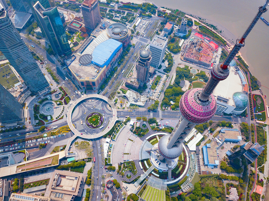 上海市的摩天大楼和高办公的空中景象亚洲智能城市的金融区和商业中心图片