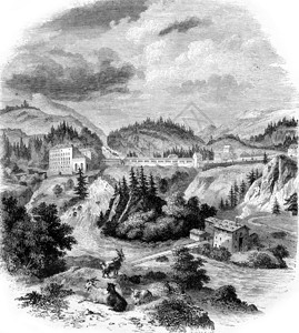 山雕刻1857年的MagasinPittoresque背景
