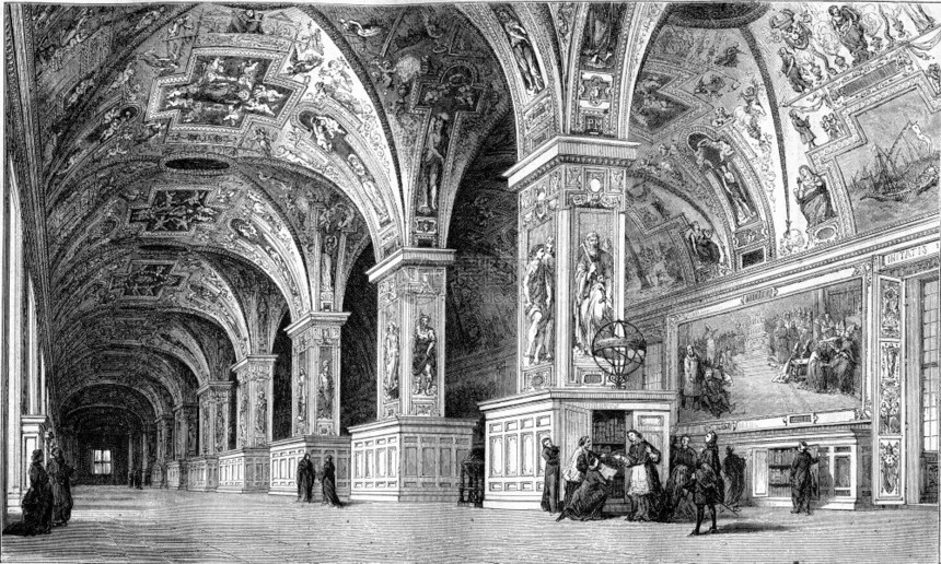 18世纪梵蒂冈图书馆的景象1857年的MagasinPittoresque图片