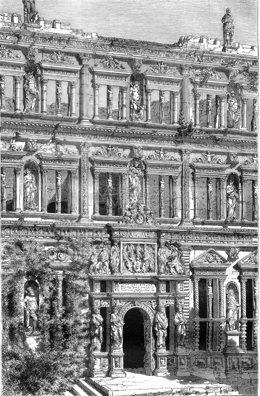 海德堡城奥伦亨利宫殿外墙的详情185年马加辛皮托罗克MagasinPittoresque古典雕刻的插图185年图片