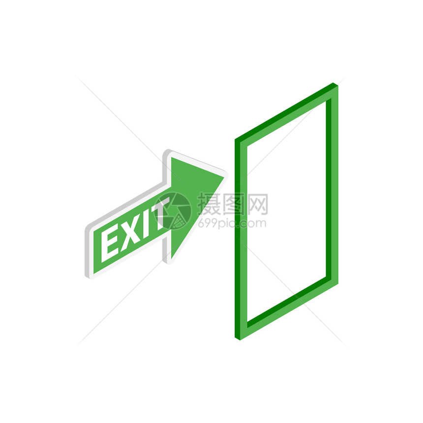 白色背景的等度3d样式中的绿色退出符号图标绿色退出符号图标等度样式图片