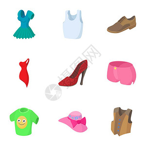 衣服配饰图标机构图标套装的服卡通插图显示用于网络的身体矢量图标的9件衣服身体图标套装的服卡通风格背景