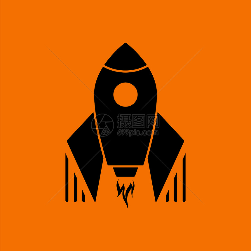 启动火箭图标橙色背景上的黑矢量说明图片