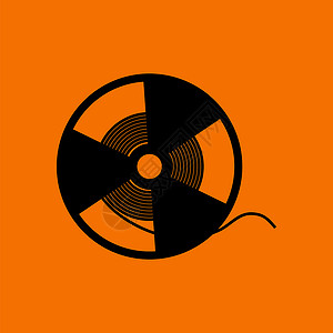 橙色卷轴Reel磁带图标橙色背景上的黑矢量说明背景