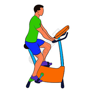 以卡通风格的固定型自行车图标进男子培训孤立矢量插图背景图片
