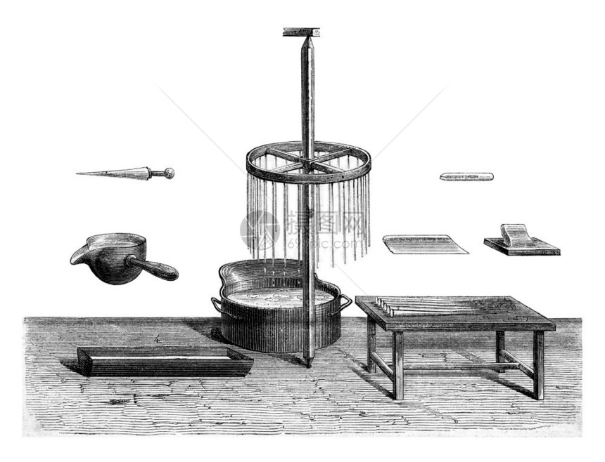 制作蜡烛的Utensils1873年的MagasinPittoresque图片