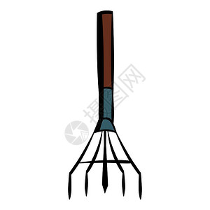 木质手柄西餐叉卡通风格工具矢量插图插画