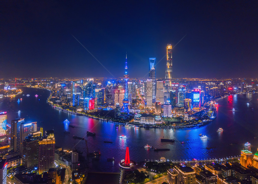 上海市心空景象亚洲智能城市的金融区和商业中心夜幕天梯和高楼大图片