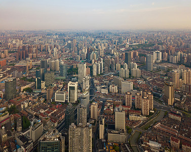 上海市的摩天大楼和高办公的空中景象日落时亚洲智能城市的金融区和商业中心建筑学高清图片素材