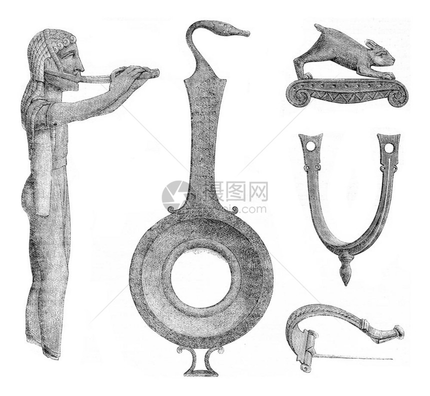 在多纳废墟中发现的Votations和各种铜器古老的刻画图解MagasinPittoresque182年图片