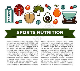 卡通矢量运动营养和健身膳食海报图片
