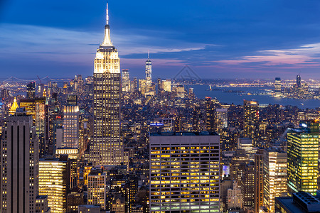 纽约天际大楼文台日落时兴建城市风景纽约州市美国图片
