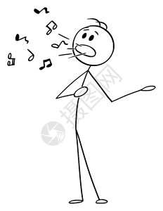 歌曲卡通矢量卡通棒图绘制人或歌手用音乐符唱歌的概念插图来自他的口插画