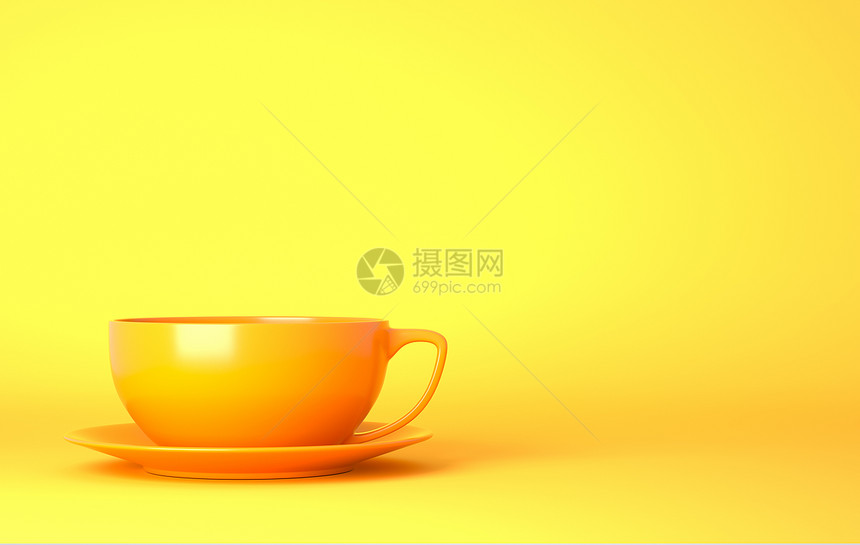 黄色背景的杯子3D插图黄色背景的杯子图片