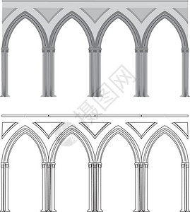 哥特式建筑哥特拱形和柱插画