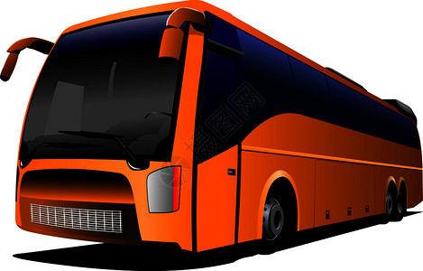 公路上的橙色旅游公共汽车矢量图图片