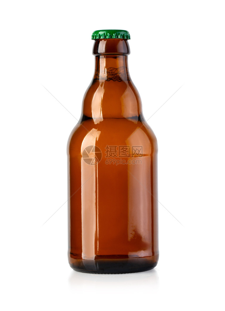 棕色啤酒瓶白孤立有剪切路径图片