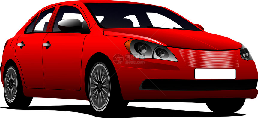 路上的红色汽车轿矢量插图图片
