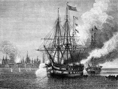 1854年英法舰队对Soloveetsky的轰炸世界旅行杂志1872年背景图片