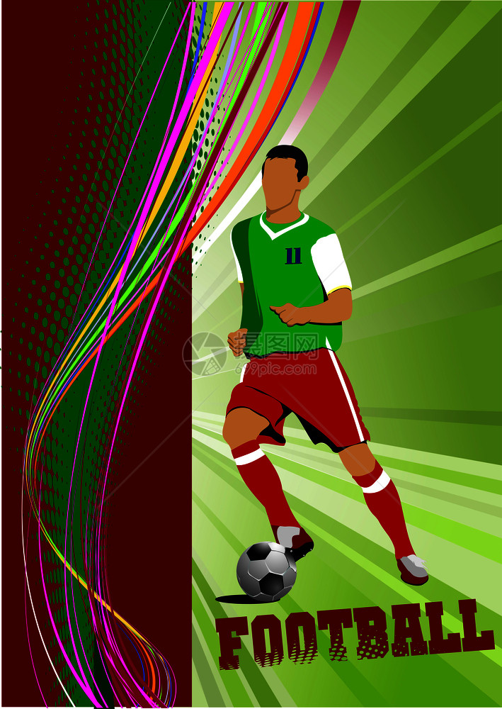 足球运动员海报scocer设计师彩色矢量插图图片