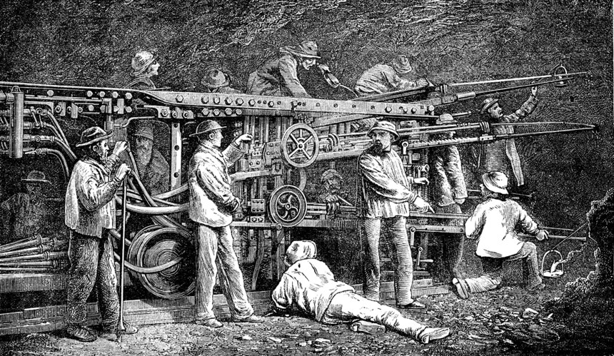 用于阿尔卑斯山隧道的机器古代刻画图世界之旅行日报1872年图片