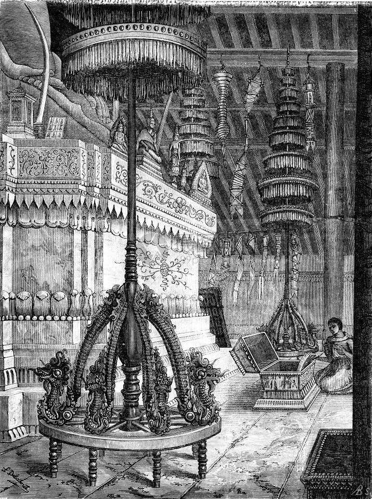 老挝国内的伞状库房塔刻有古老的插图世界之旅行日报1872年图片
