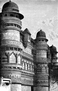 宫殿Pal的侧面Gwalior古代刻画图世界之旅行日报1872年图片