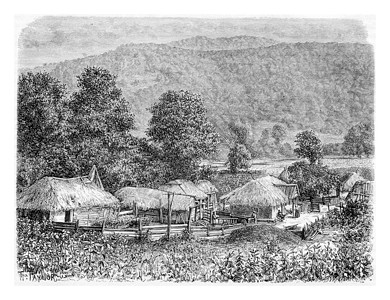 村庄矢量格鲁吉亚斯瓦涅蒂的Mingrelia村Taylor根据照片绘制的图画旧世界旅游行日报18年背景