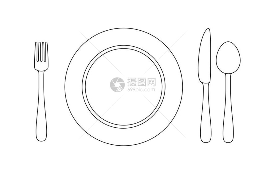 板块刀叉和勺子的轮廓图片