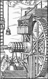 由液压力驱动的采掘机在中 刻有古老的插图 190年从宇宙和人类图片